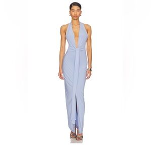 Elegant Halter Neck Blue Dress